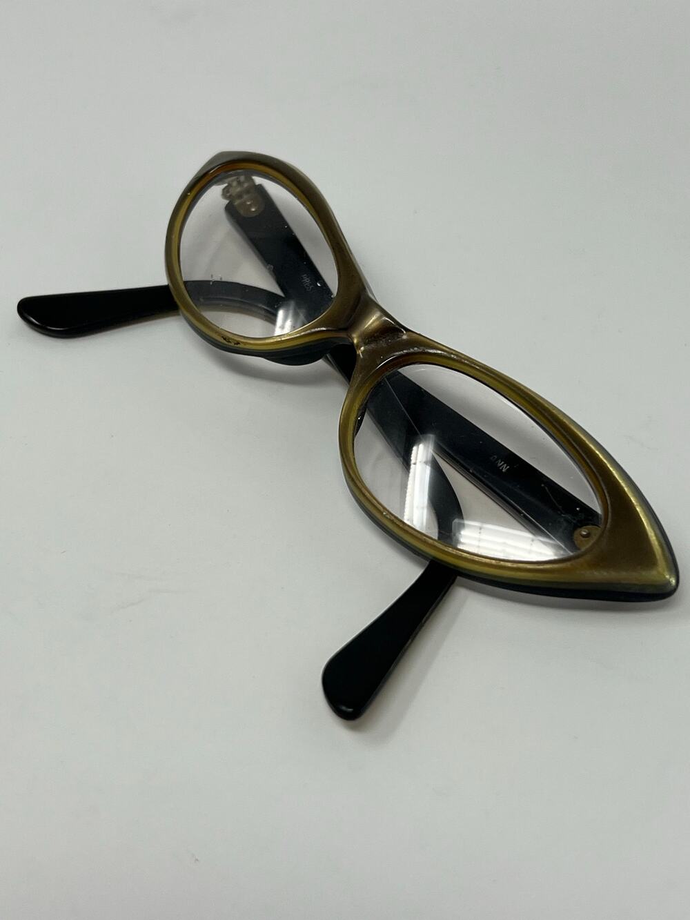 Vintage Prestige Ann Cat Eye Glasses Frame 46-19 Two Tone Bronze Black 50s 60s
